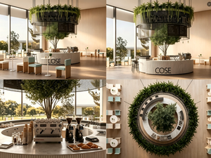 Design d'intérieur de café nordique de luxe |   Comptoir de bar modulaire pour café et solutions d'aménagement de magasins de détail en bois et pierre - Product Image 5