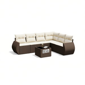 Ensemble de canapés de jardin en rotin brun crème, mobilier d'extérieur moderne, résistant aux intempéries, coussins inclus - Product Image 1
