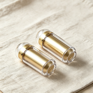 ขวดพลาสติกใสทรงแคปซูลสำหรับบรรจุยาพร้อมฝาสีทอง - Product Image 2