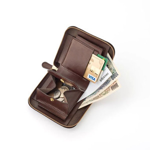 Vegetable Tan Leather Wallet Mens Credit Card Holder <strong>Small</strong> <strong>Zip</strong> <strong>Around</strong> Wallet Minimalist <strong>Zip</strong> Business <strong>Purse</strong> with Coin Pouch - Product Image 1