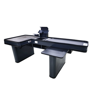 Mostrador de Caja Metálico Negro Comercial con Cinta Transportadora, Mesa de Caja Registradora POS para Hipermercados y Tiendas Minoristas - Product Image 2