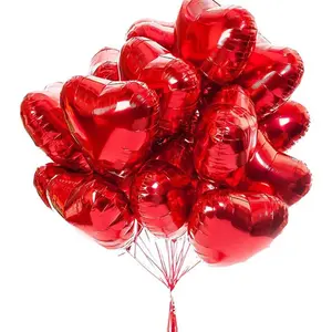 بالونات مقاس 18 بوصة بعيد ميلاد عيد الحب بالونات على شكل قلب أحمر بالونات من ورق الألومنيوم لحفلات الزفاف وعيد الحب بالونات للزفاف