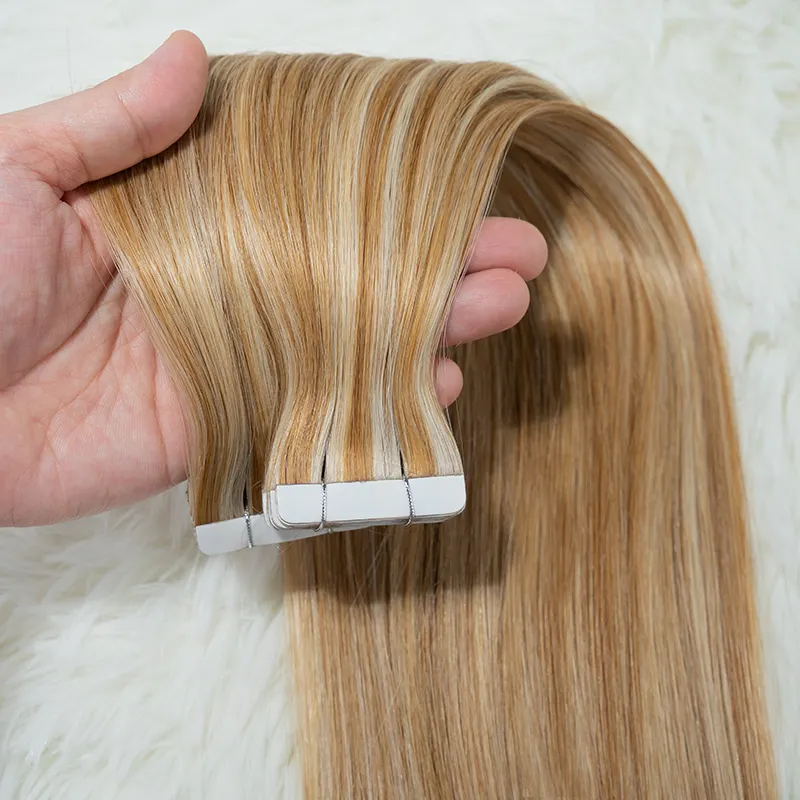 Cinta en el cabello Trama de piel doble dibujada Mini cinta Extensión de cabello Cutícula alineada Remy Extensiones de cabello de cinta humana