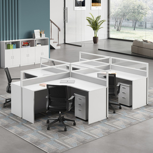 Estación de trabajo estándar para 4 personas, escritorio de madera, estación de trabajo de oficina con vidrio - Product Image 4