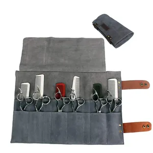 Scissors Pouch Leather Roll Up Salon Barber Hairdressing Scissors Holster Hair Stylist Tools Bag Comb Shear Case