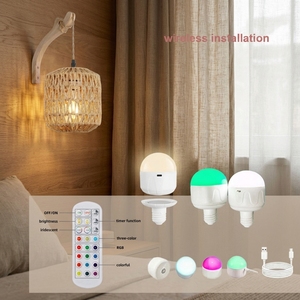 Lampe murale LED en rotin et bois tressé avec ampoule LED RGB rechargeable, commande par télécommande, design rétro pour salon de thé, maison d'hôtes, chambre à coucher - Product Image 5