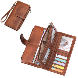 Cartera de cuero de lujo para <span class=keywords><strong>mujer</strong></span> con gran capacidad, Tarjetero con bloqueo geométrico, embrague con cremallera larga, cierre de tres pliegues, poliéster - Product Image 1