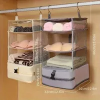 Sac de rangement suspendu pliable à trois couches en tissu non tissé avec 2 crochets pour vêtements de chambre