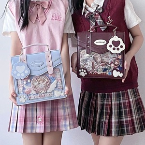 Sac bandoulière personnalisé en cuir PU pour femmes, style anime Ita Bag, avec porte-badges intégré et motif patte de chat mignon - Product Image 3