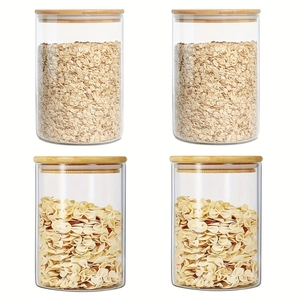 8.5*12cm/18oz Eco-Friendly Modern Multifunction Glass Food Storage Canisters Airtight Bamboo Wood Lid Clear Kitchen Cover - Product Image 5