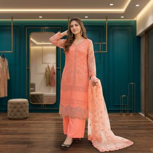 TENNECY Kurta/Kurti pour femme en dentelle fantaisie brodée à la main, en résille douce réversible, longueur cheville - Style fête Diwali toutes saisons - Product Image 1