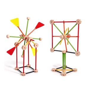 144 Pezzi Blocchi <span class=keywords><strong>di</strong></span> Costruzione in <span class=keywords><strong>Legno</strong></span>, Gioco Educativo DIY con Giunti e Bastoncini per Bambini - Product Image 1