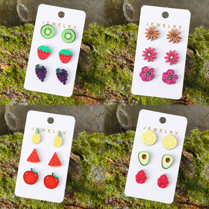 Boucles d'oreilles en bois Fruit Flower Boucles d'oreilles Set Fashion Simple Set Gift for Women Uionen 1096 - Product Image 2