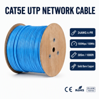 Câble Ethernet Cat5e UTP à conducteur solide 4 paires 24AWG en cuivre, 305m, prix usine, pour caméra IP CCTV POE