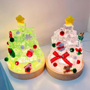 Christmas Diy Night Light Acrylic Ice Block Lamp <b>With</b> Led Lights For Kids Desk Decoration Round Shape Tap <b>Control</b> <b>USB</b> Power - Product Image 2