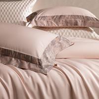 Parure de lit de luxe 4 pièces en coton égyptien 800TC, couette jacquard patchwork rose, draps de lit