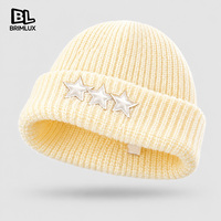 Bonnet en tricot côtelé personnalisé de haute qualité avec logo, bonnet d'hiver luxueux et chaud à revers pour femmes et hommes