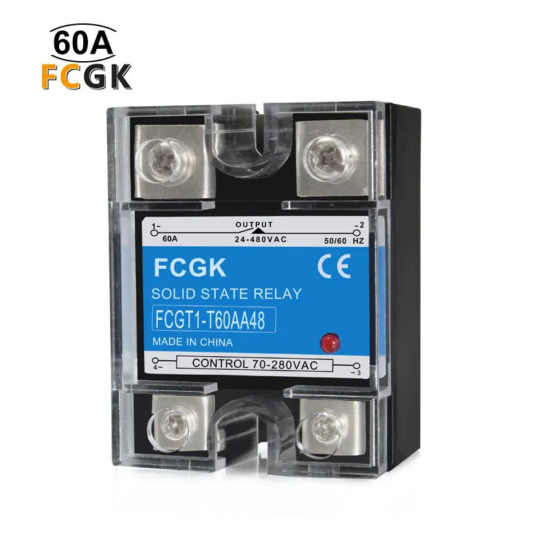 FCGK 고전압 단상 AC 제어 AC 솔리드 스테이트 릴레이 60A 24-480VAC SSR 회신