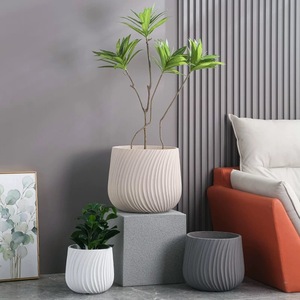 Pot de fleurs en céramique gris fait main, décoratif pour la maison, en fibre d'argile, grand pot de fleurs d'intérieur - Product Image 1