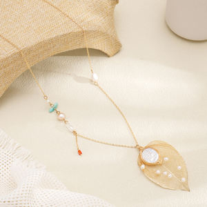 Collar <span class=keywords><strong>con</strong></span> Colgante de Hoja y Flor Chapado en Oro de 18K, <span class=keywords><strong>con</strong></span> Filigrana de Vetas Naturales, Hecho <span class=keywords><strong>a</strong></span> Mano, Joyerí<span class=keywords><strong>a</strong></span> Boho Única para Mujer - Product Image 5