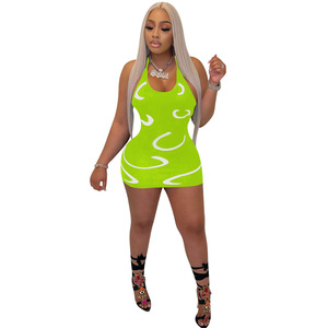 Abbigliamento estivo all'ingrosso della fabbrica di Truen 2023 con scollo a U sottile striscia di Pit con stampa senza maniche abito <span class=keywords><strong>Casual</strong></span> da <span class=keywords><strong>donna</strong></span> Mini abiti <span class=keywords><strong>Casual</strong></span> - Product Image 3