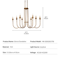Lustre Vintage Style Champêtre Français, en Fer Doré Antique, 8 Lumières LED Effet Bougie, Lampe Suspendue Rustique pour Hall de Villa