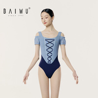 Maillot de Ballet de Manga Corta para Mujer Adulta Baiwu, Serie Denim Veil, Maillot de Práctica de Ballet con Manga Abullonada 126142043