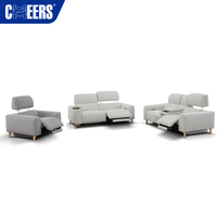 Ensemble de canapés inclinables électriques MANWAH CHHERS en tissu gris clair 3+2+1 avec accoudoirs épurés, pieds hauts et appuie-tête relevable électrique