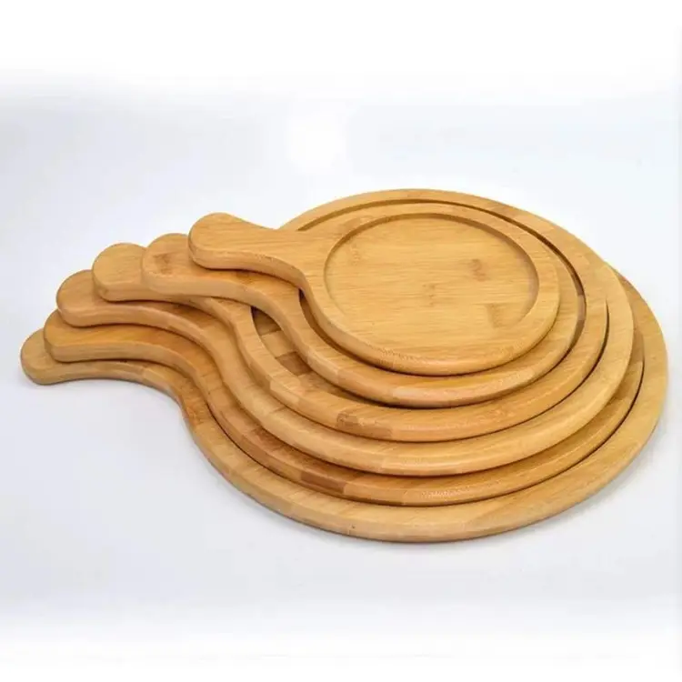 Classic Bamboo round Pizza Cutting Board Wood Plate Dish with Classic Design Sustainable and Stocked for Camping