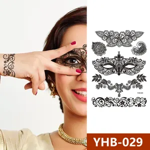 Autocollants de <span class=keywords><strong>tatouage</strong></span> temporaires en papier indien noir personnalisés en gros pour l'art corporel, le henné, les mains, les jambes, les pieds, motif <span class=keywords><strong>dentelle</strong></span> pour femmes - Product Image 1