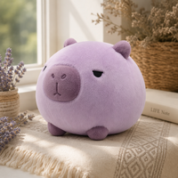 Peluche Capybara Mauve Kawaii en Forme de Boule Ronde, Animal en Peluche Doux aux Yeux Somnolents pour Décoration de Chambre