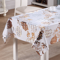 Nappe en vinyle RNPT avec impression laser de fleurs botaniques dorées sur PVC blanc et support en tissu pour la salle à manger