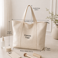 Tas Tote Kanvas Besar Custom Wanita dengan Resleting, Tas Selempang untuk Belanja, Kerja, dan Perjalanan, Tas Jinjing, Dapat Digunakan Kembali, Grosir, OEM, Label Pribadi