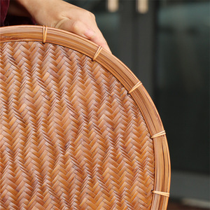 <b>Bamboo</b> Woven <b>Stool</b> Round Handmade Bar <b>Stool</b> Asian Style Durable Modern Design Wood Base - Product Image 3