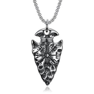 Colgante de brújula vikinga de acero inoxidable, campana de motero, hacha, estrella del norte, runas, escudo triangular, colgantes de collar, joyería - Product Image 1