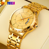 Reloj Skmei 9069 Oro Rosa para Hombre, Reloj de Pulsera Masculino de Lujo Resistente al Agua, Reloj de Acero Inoxidable con Fecha, Calendario y Luminoso