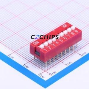 DSWB09LHGET DIP Switch Through hole Component (THT) Switch Flat Toggle, Raised Type Single Pole Single Throw 9-Bit 2.54mm - Product Image 1
