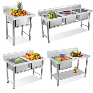 Restaurant Equipment Stainless Steel Work Table Commercial Kitchen Sink For Fruit Soak Cleaning