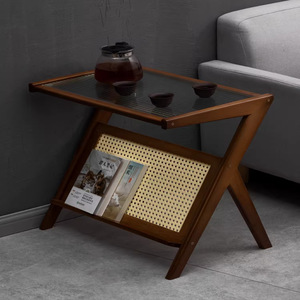 <b>Solid</b> <b>Wood</b> Coffee Table With Storage Japanese Style Modern Design Tempered Glass Top Small Apartment Use - Product Image 2