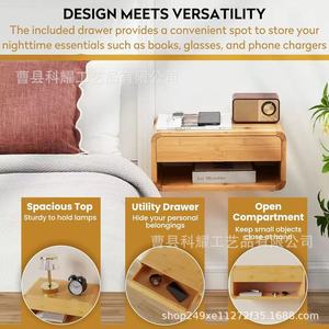 Solid Wood Floating Nightstand With <b>Drawer</b> Bedroom Storage Cabinet <b>Small</b> Bedside Table Multipurpose Portable - Product Image 4