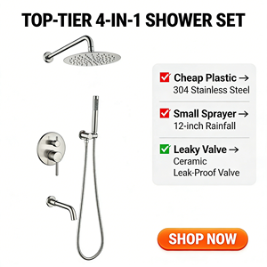 Système <span class=keywords><strong>de</strong></span> douche encastré mural 3 fonctions avec pommeau <span class=keywords><strong>de</strong></span> pluie rond, douchette et bec <span class=keywords><strong>de</strong></span> <span class=keywords><strong>baignoire</strong></span>, finition nickel brossé, ensemble <span class=keywords><strong>de</strong></span> douche pour salle <span class=keywords><strong>de</strong></span> bain, vente en gros - Product Image 3