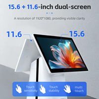 Terminal de point de vente LEILING à double écran tactile capacitif de 15,6 pouces, Intel I5, Windows, 8 Go de RAM/128 Go de stockage, Wi-Fi 6, Bluetooth, NFC, blanc