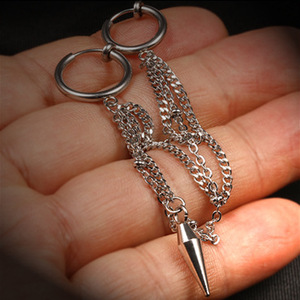 ต่างหูพู่สแตนเลสพร้อมโซ่หลายชั้นและจี้รูปกรวยสำหรับเครื่องประดับแฟชั่น - Product Image 4