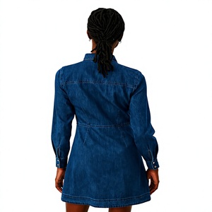 Women Casual Denim A-Line Square Collar Knee-Length Shirt <b>Dress</b> Sleeveless <b>Elastic</b> Waist Lace Breathable Eco-Friendly Bulk - Product Image 5