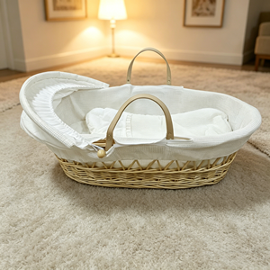 Cesta Moisés de Tela de Hoja de Maíz Natural Moderna, Cama Plegable de Madera para Bebé, para Dormitorio, Comedor, Uso en Exteriores, Sala de Estar - Product Image 1