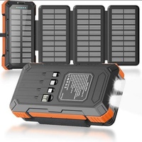 Chargeur solaire 20000mAh, batterie externe à charge rapide, 4 câbles intégrés, panneaux pliables portables, double éclairage LED pour le camping et les situations d'urgence