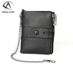 Andong Short <b>Wallet</b> Purse <b>for</b> <b>Men</b> Women Genuine Cow Leather Fashion RFID Block <b>Card</b> <b>Holder</b> <b>Wallets</b> Purses with Chain Strap - Product Image 1