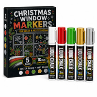 Ensemble de marqueurs à la craie liquide Bview Art - 5 couleurs lavables pour vitres et verre, pour décorations de Noël et de fêtes, pointe large pour gribouillage