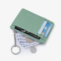 Harga pabrik minimalis dompet PU ramping kartu kredit portabel pendek dan dompet koin uang tunai pemegang dengan penutup ritsleting