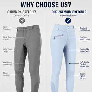 Custom Light Blue Zipper Pocket Horse Riding Breeches (Silicone Knee Patch Equestrian <strong>Jodhpurs</strong> for Horse Show - Product Image 5